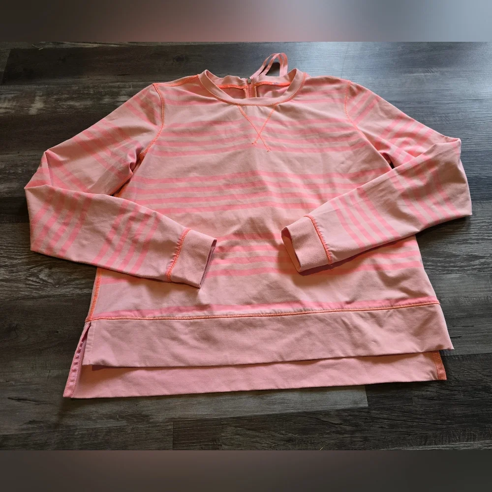 Lululemon Run Warm Up Crew Long Sleeve Ocean Stripe Bleached Coral, 10